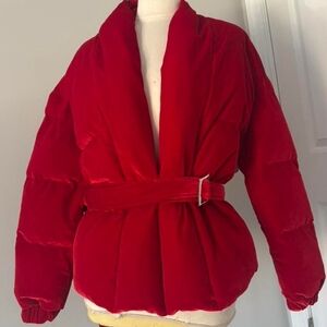AKIRA Bold Red Belted Puffer Jacket